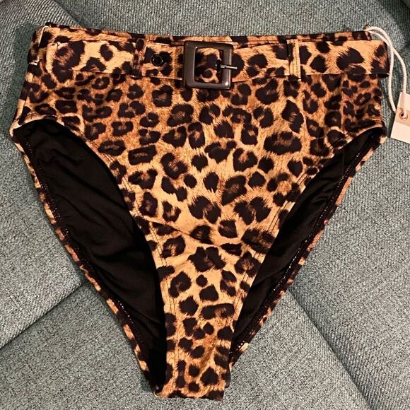 Good American Brown Leopard Print Showoff Belted Bikini Bottoms Womens Size 1 - Picture 7 of 8